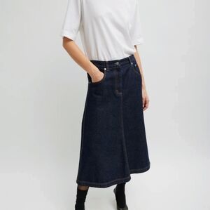 Tibi Indigo Denim Midi Aline Coast Cowgirl Western Skirt Sz 26 New Without Tag